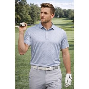 7 Diamonds 4 Way Stretch Ace Performance Golf Polo Shirt Blue Jacquard MEN LARGE